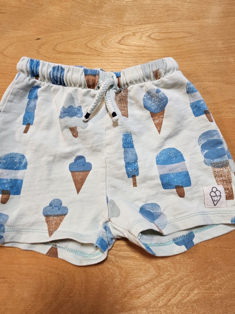 Carter's Cream Shorts with Blue & Brown Ice Cream Print